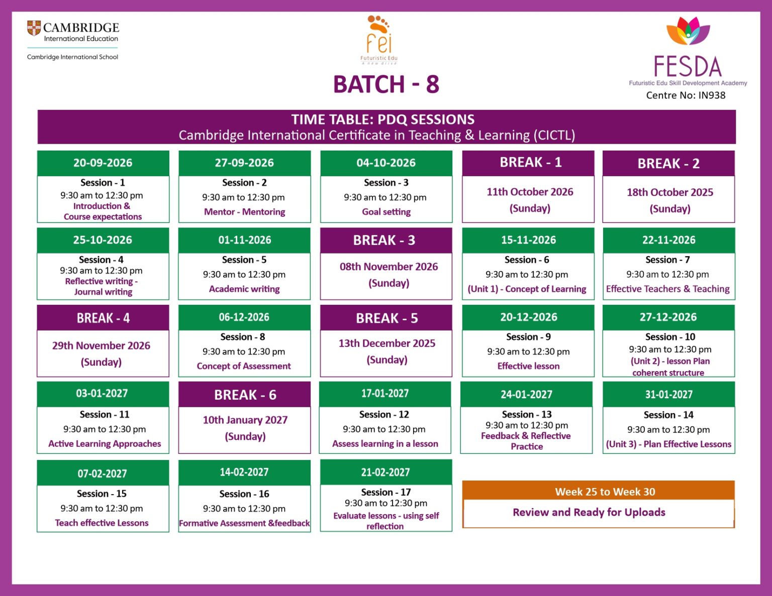 fesda-Time Table-Batch-8
